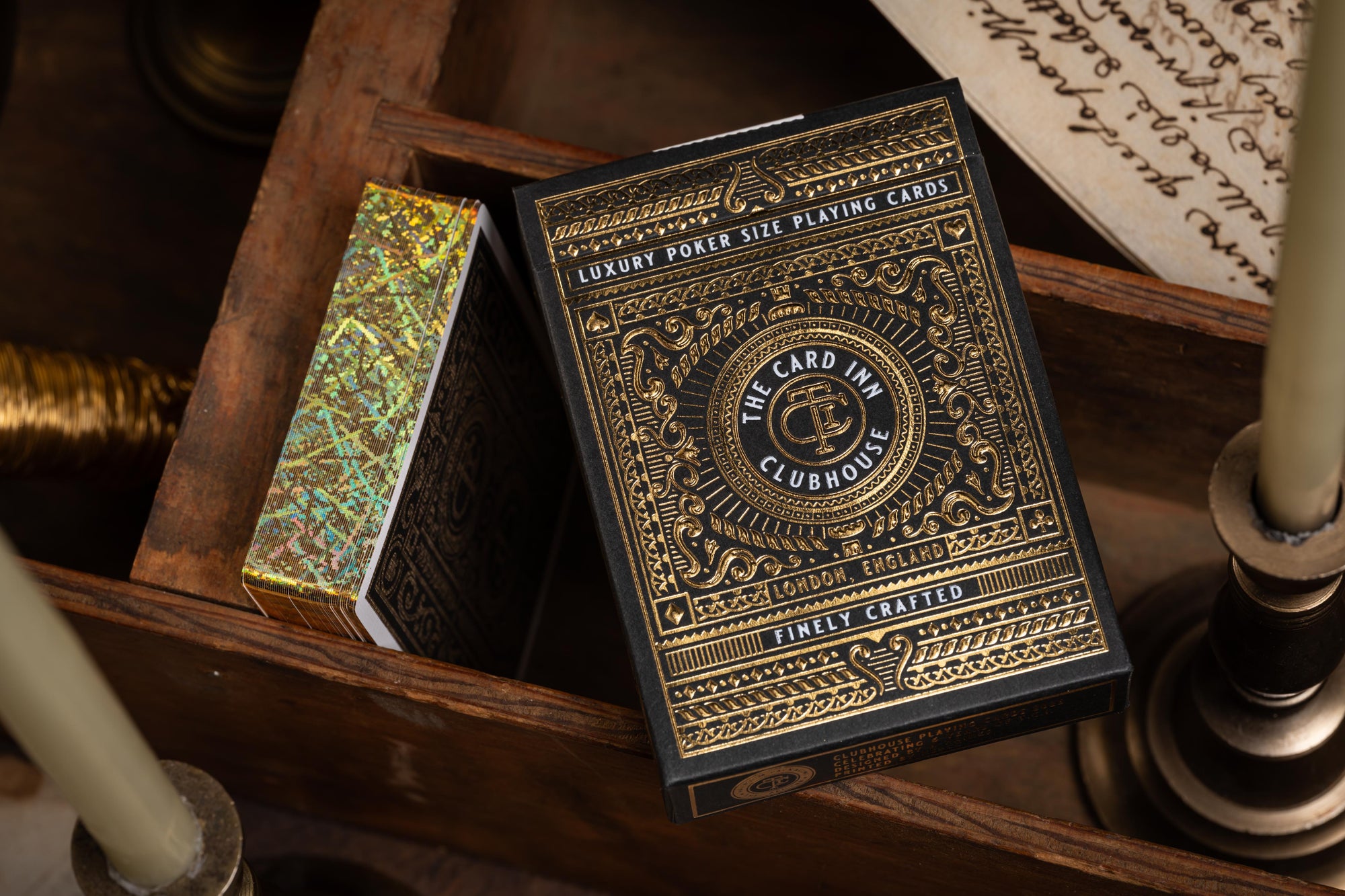 GILDED TCI Clubhouse Playing Cards (Black &amp; Gold) - The Card Inn 